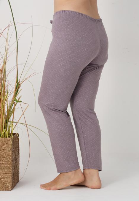 Pantaloni de Pijama Dama Lungi,Big Size,Culoare Gri Inchis cu Buline Roz , Engros